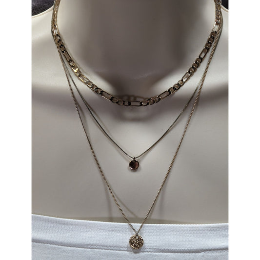 Elegant Metallic Layered Multi Chain Necklace With Minimalist Charms