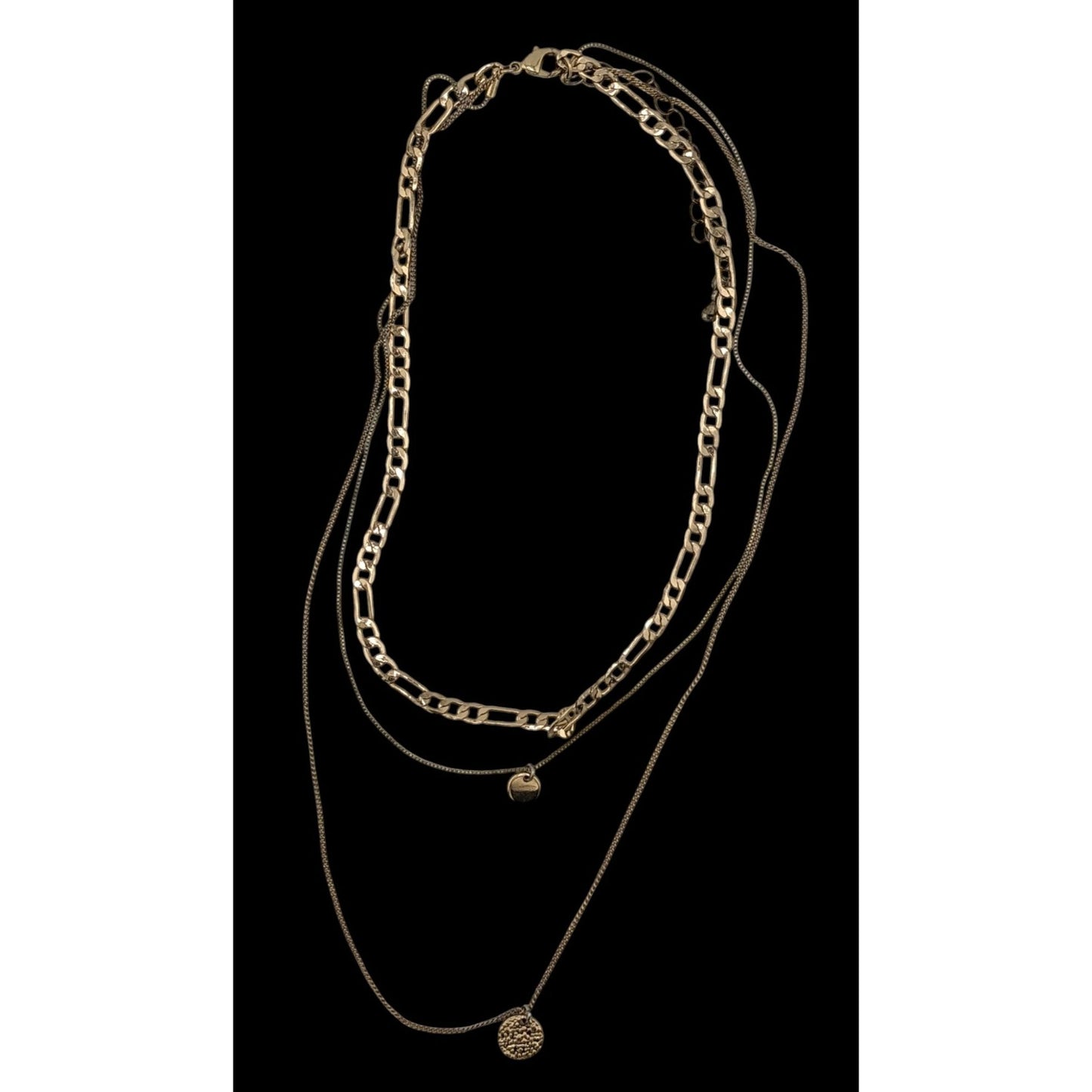Elegant Metallic Layered Multi Chain Necklace With Minimalist Charms