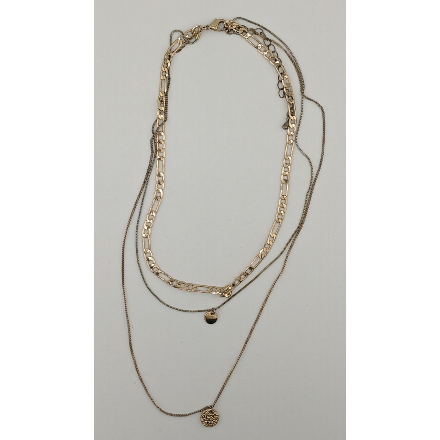 Elegant Metallic Layered Multi Chain Necklace With Minimalist Charms