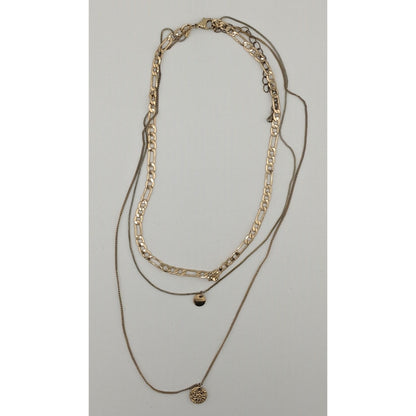 Elegant Metallic Layered Multi Chain Necklace With Minimalist Charms