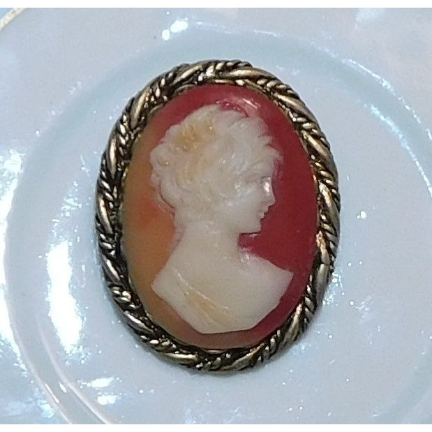 Vintage Victorian Pink And White Profile Cameo Brooch