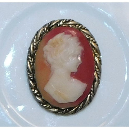 Vintage Victorian Pink And White Profile Cameo Brooch