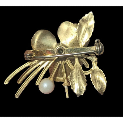 Vintage Cream And Gold Tone Whimsical Fantasy Floral Brooch