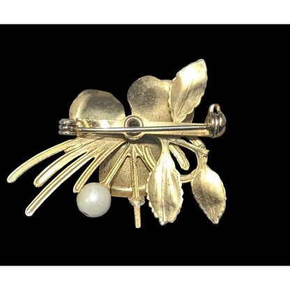 Vintage Cream And Gold Tone Whimsical Fantasy Floral Brooch