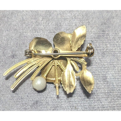 Vintage Cream And Gold Tone Whimsical Fantasy Floral Brooch