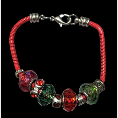 Holiday Red And Green European Style Beaded Bracelet