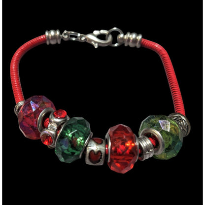 Holiday Red And Green European Style Beaded Bracelet