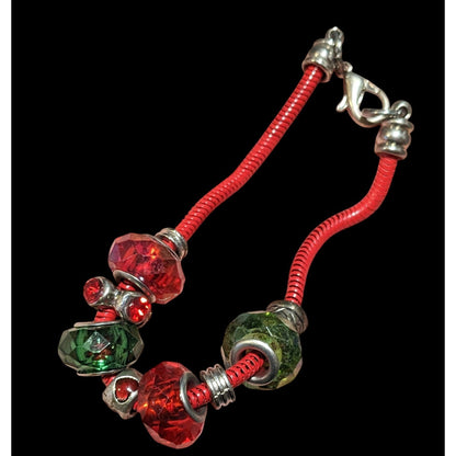 Holiday Red And Green European Style Beaded Bracelet