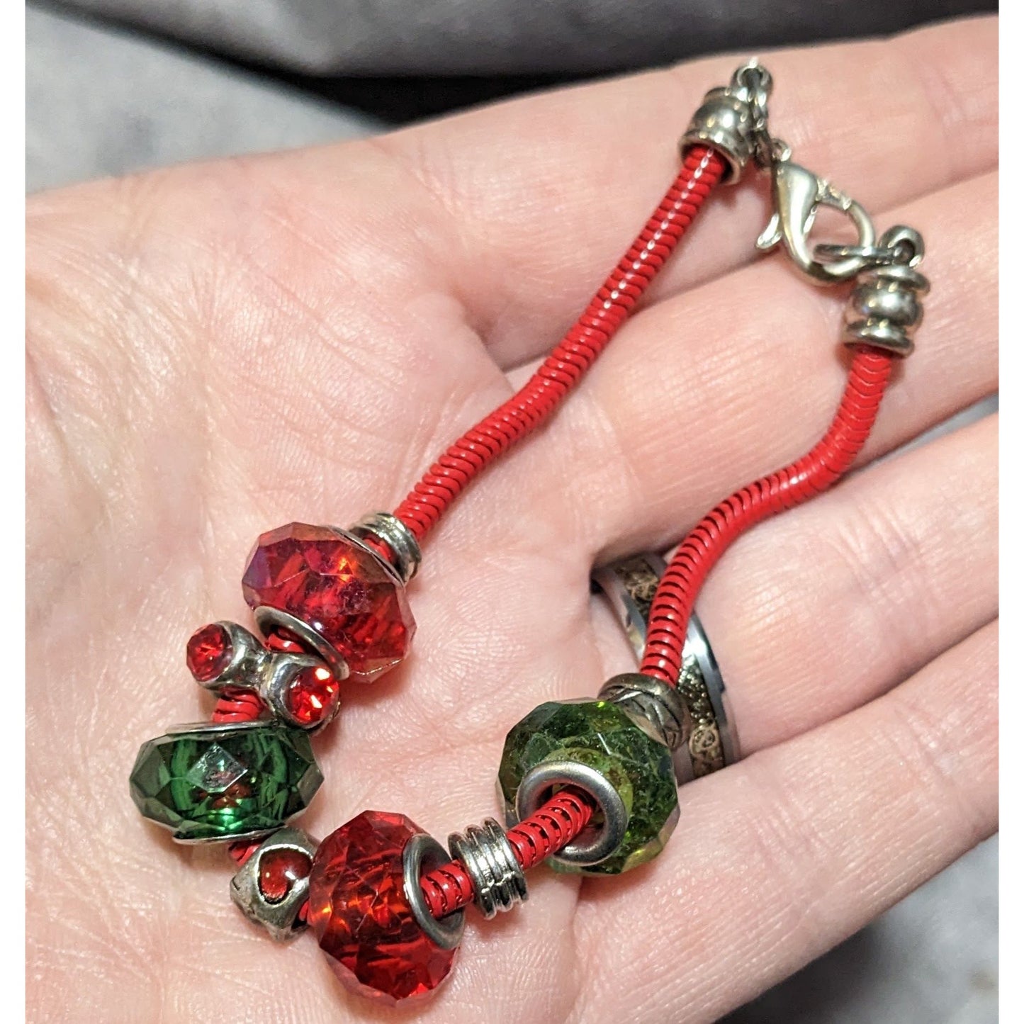 Holiday Red And Green European Style Beaded Bracelet