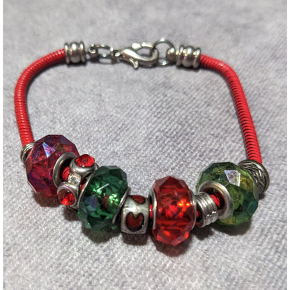 Holiday Red And Green European Style Beaded Bracelet