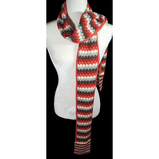 Retro Nostalgic Red Orange And Grey Striped Fish Scale Scarf
