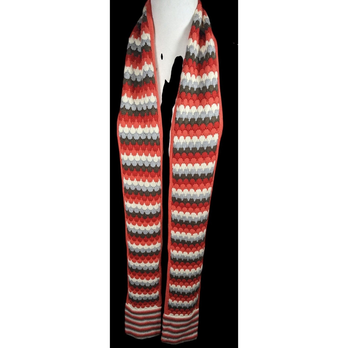 Retro Nostalgic Red Orange And Grey Striped Fish Scale Scarf