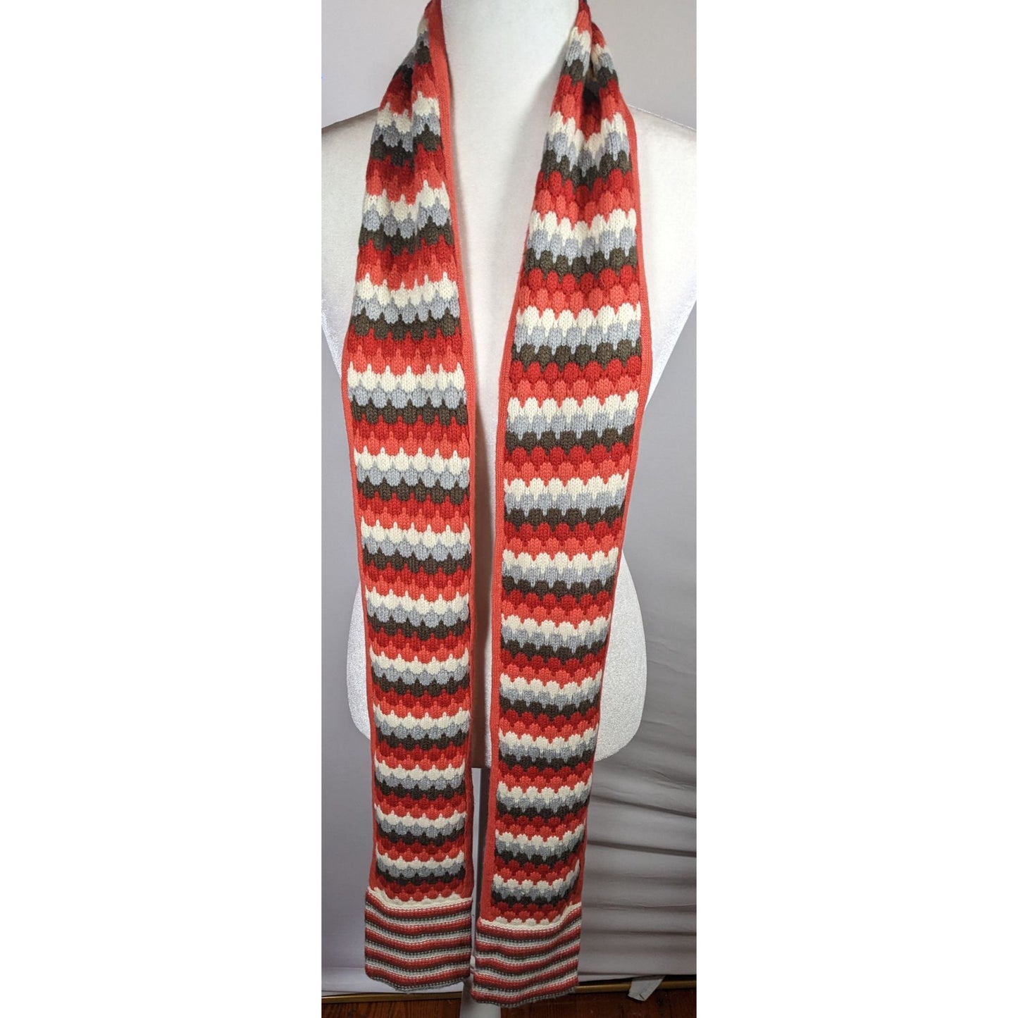 Retro Nostalgic Red Orange And Grey Striped Fish Scale Scarf