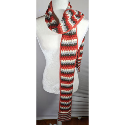 Retro Nostalgic Red Orange And Grey Striped Fish Scale Scarf