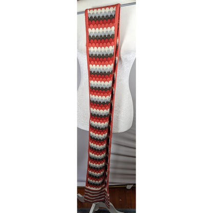 Retro Nostalgic Red Orange And Grey Striped Fish Scale Scarf
