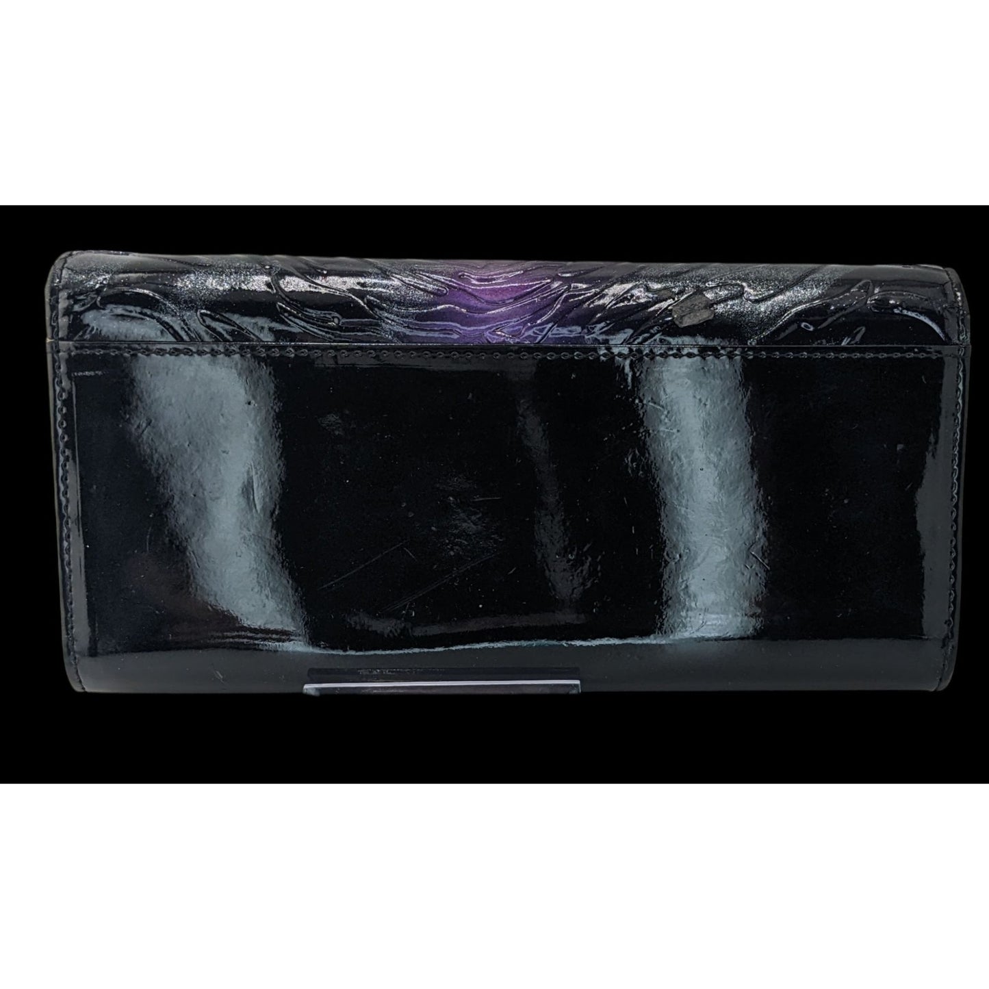 Gothic Skype Black And Purple Embossed Leather Wallet With Gold Accents