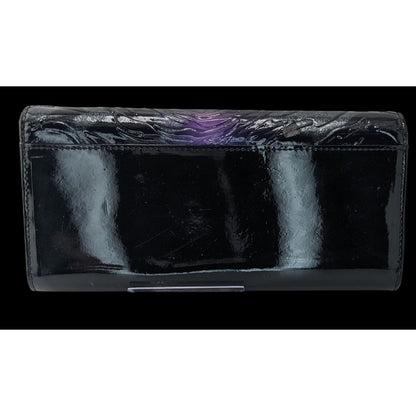 Gothic Skype Black And Purple Embossed Leather Wallet With Gold Accents