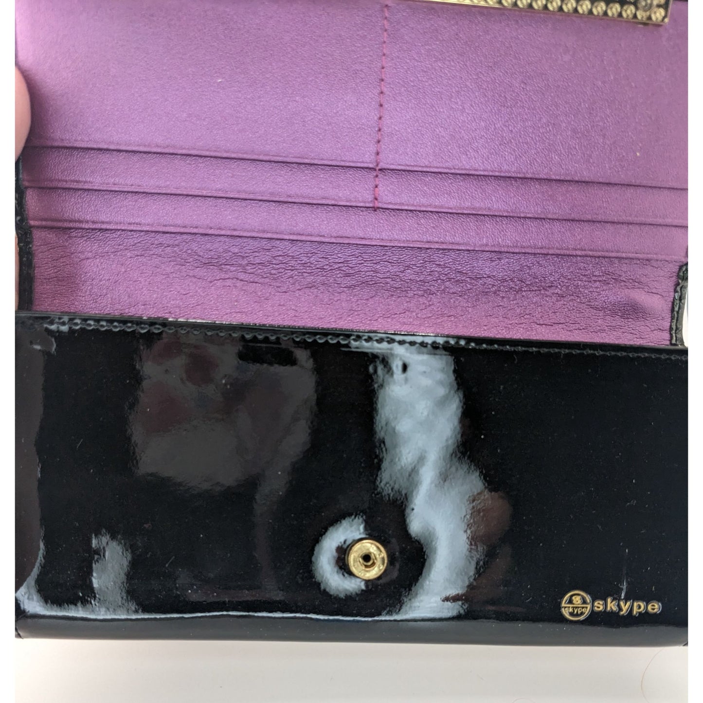 Gothic Skype Black And Purple Embossed Leather Wallet With Gold Accents