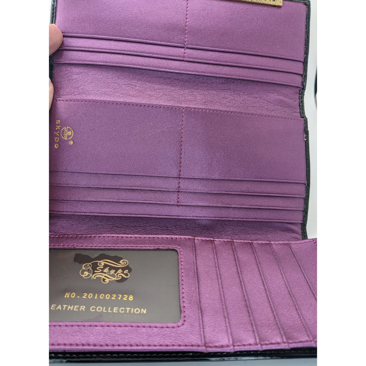 Gothic Skype Black And Purple Embossed Leather Wallet With Gold Accents
