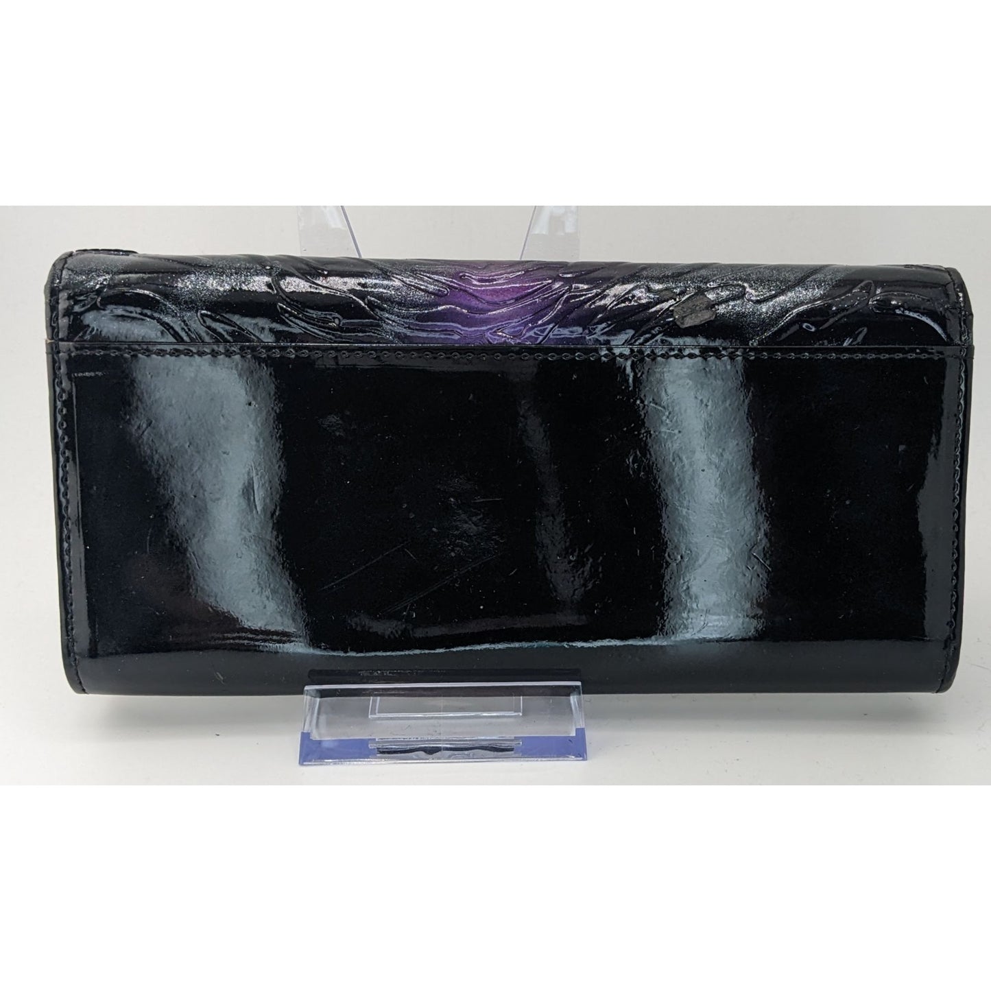 Gothic Skype Black And Purple Embossed Leather Wallet With Gold Accents