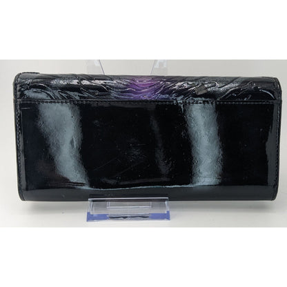 Gothic Skype Black And Purple Embossed Leather Wallet With Gold Accents