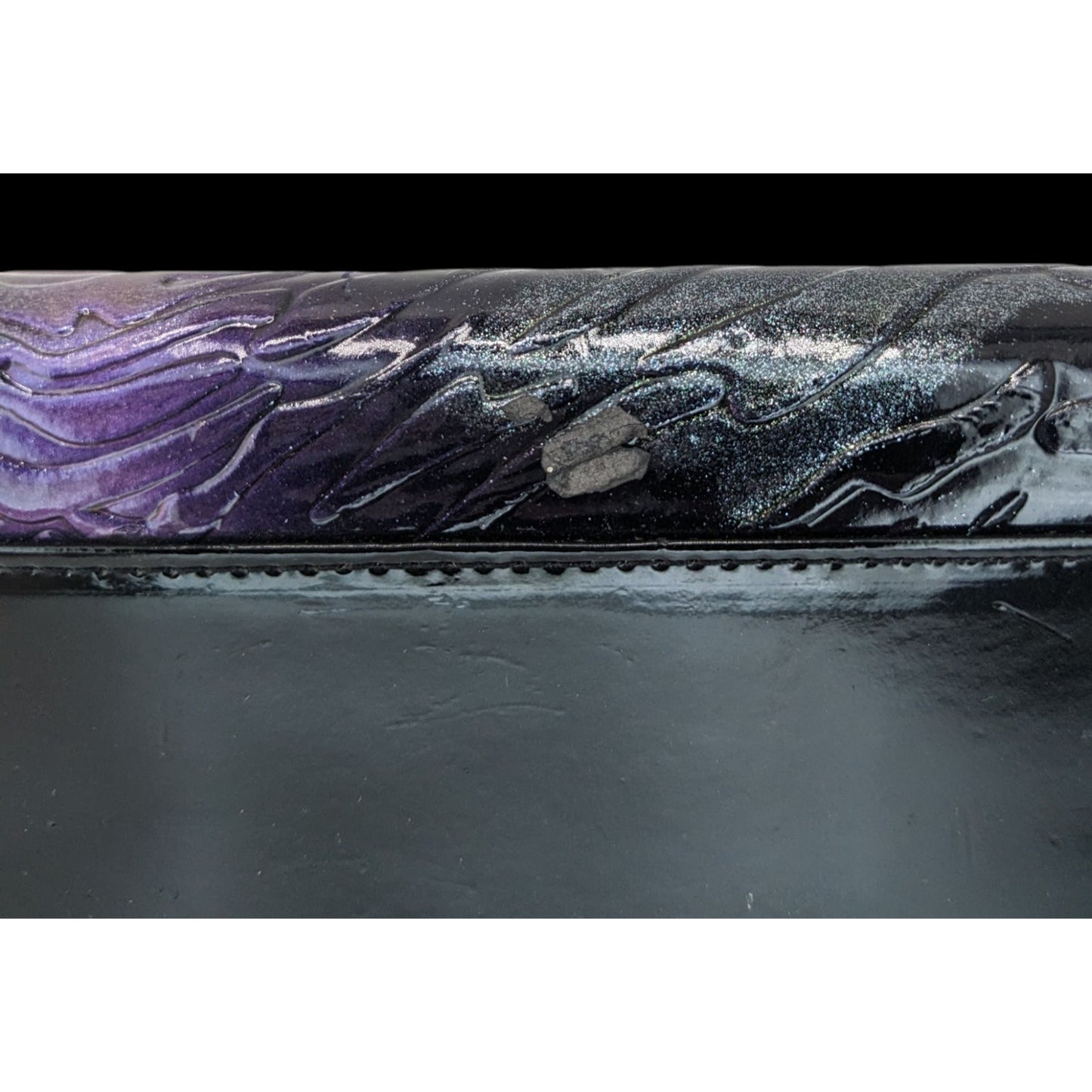 Gothic Skype Black And Purple Embossed Leather Wallet With Gold Accents