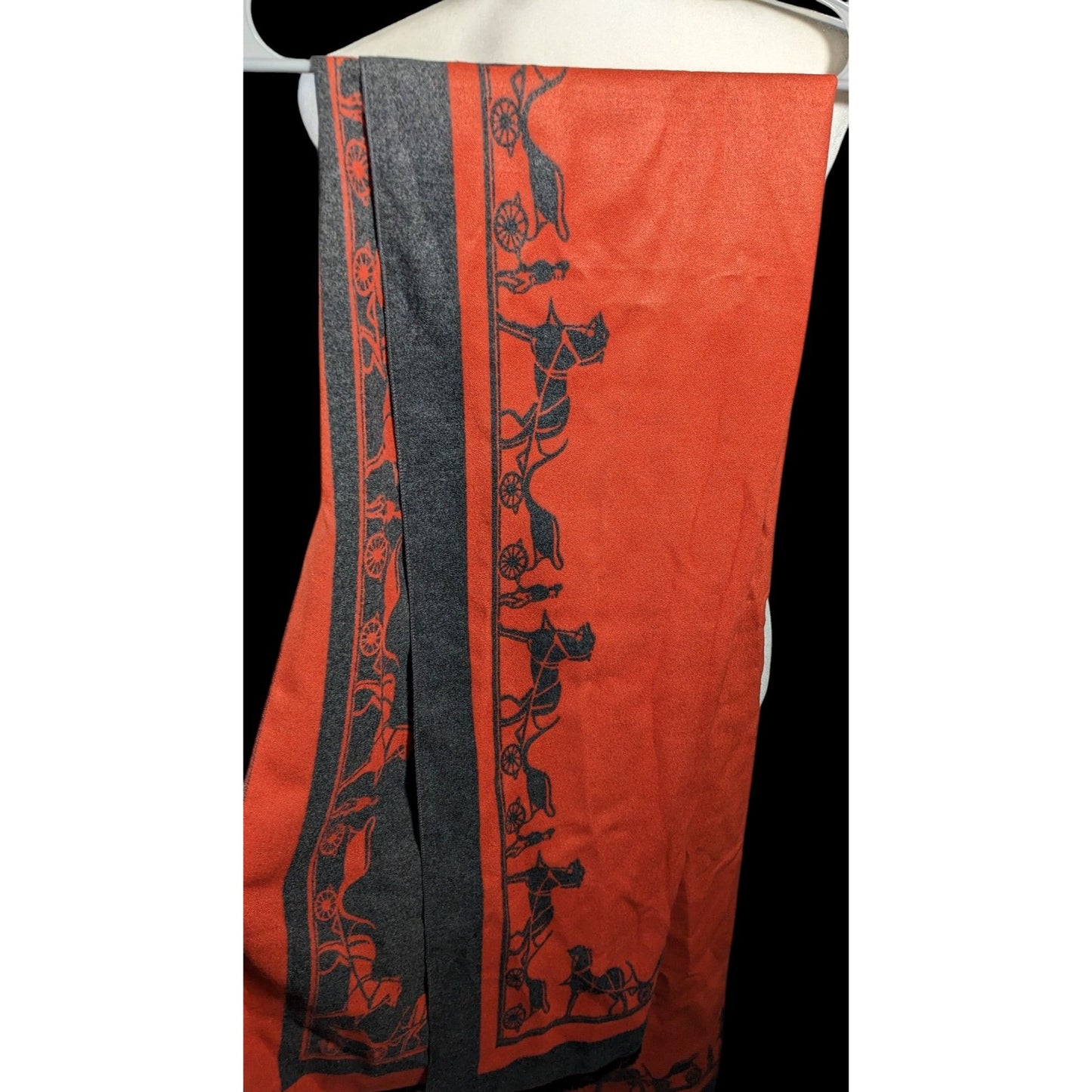 Regency Style Carriage Print Orange And Grey Reversible Shawl/Scarf