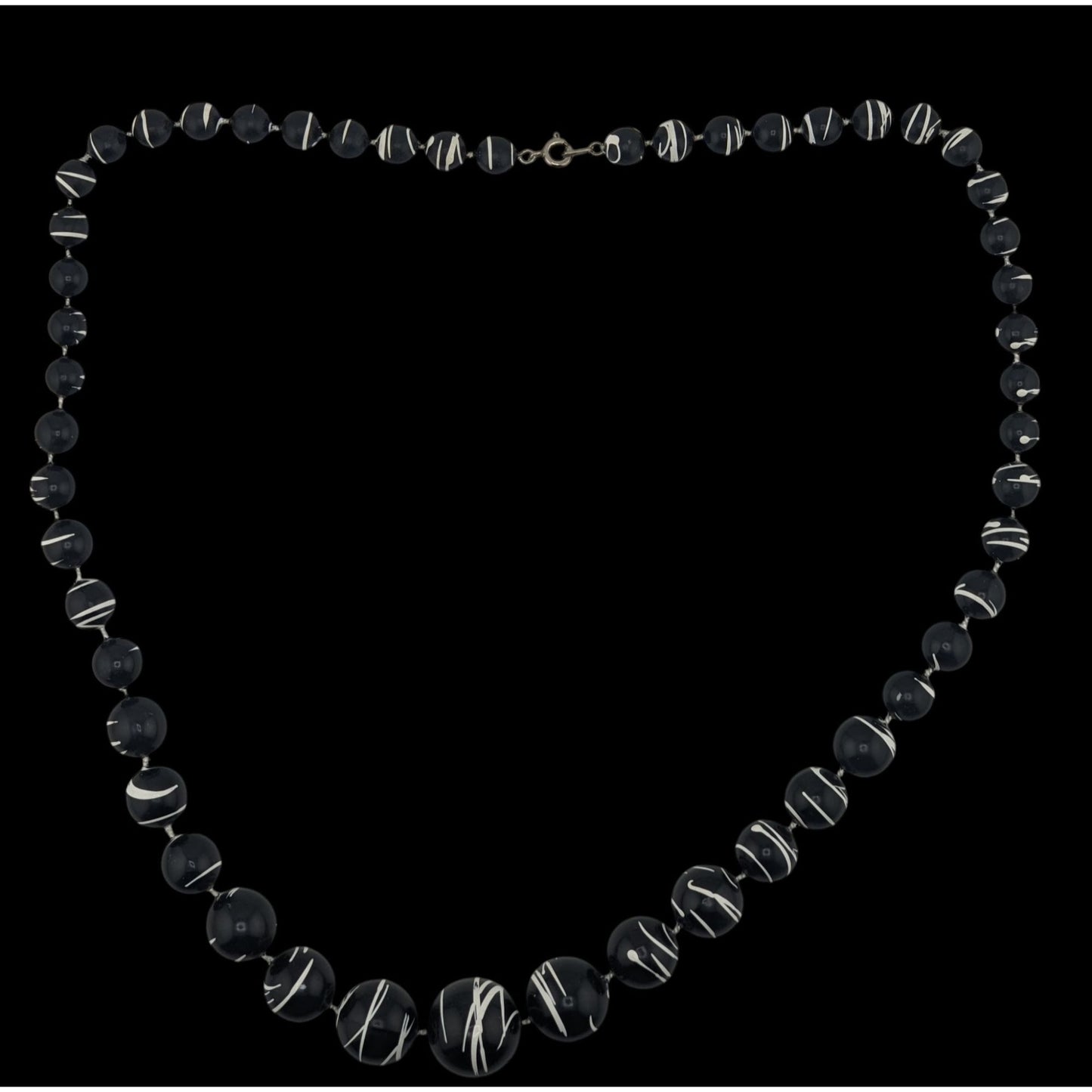 Vintage Abstract Black & White Swirl Graduated Bead Necklace