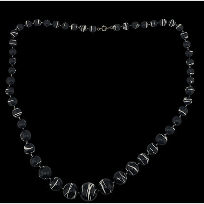 Vintage Abstract Black & White Swirl Graduated Bead Necklace