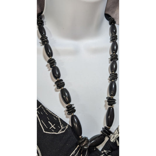 Vintage Gothic Onyx Black Beaded Necklace 23 Inch Lobster Clasp