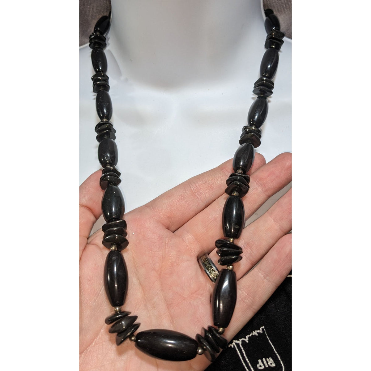 Vintage Gothic Onyx Black Beaded Necklace 23 Inch Lobster Clasp