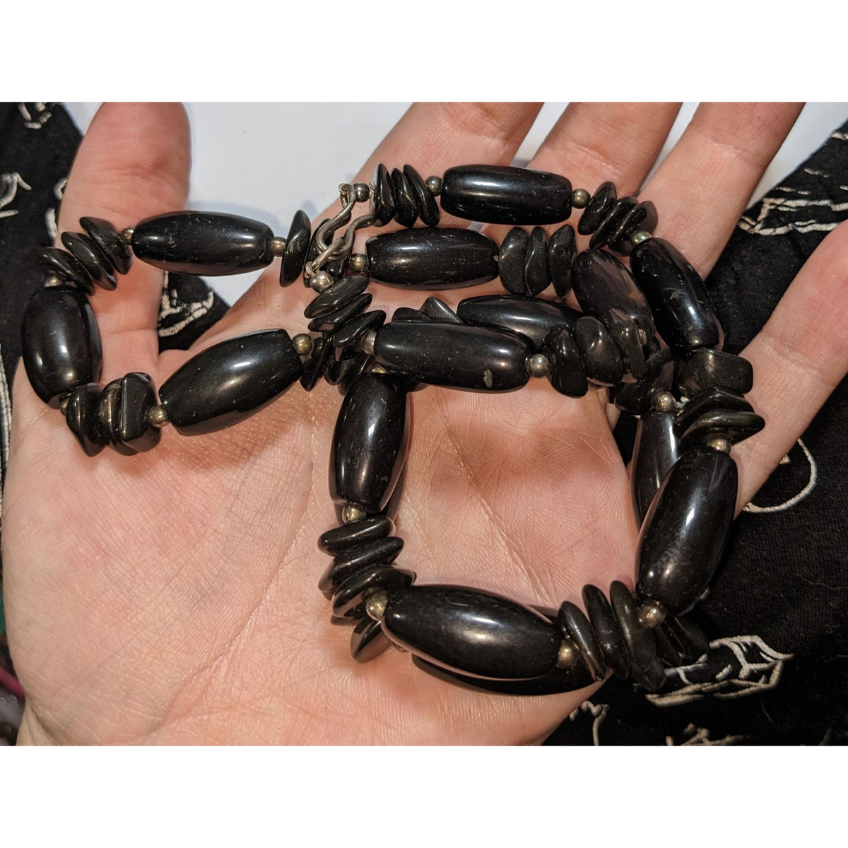 Vintage Gothic Onyx Black Beaded Necklace 23 Inch Lobster Clasp