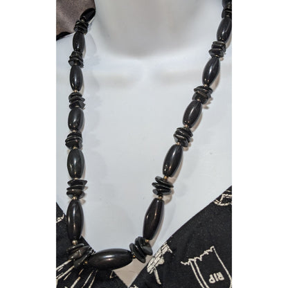 Vintage Gothic Onyx Black Beaded Necklace 23 Inch Lobster Clasp