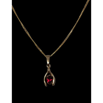 Vintage Minimalist Red And Gold Gemmed Wishbone Necklace