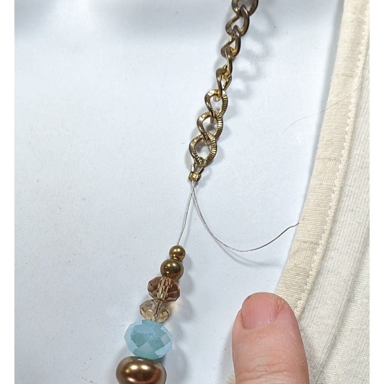 Handmade Glam Glass And Faux Pearl Beaded Blue And Gold Tone Necklace