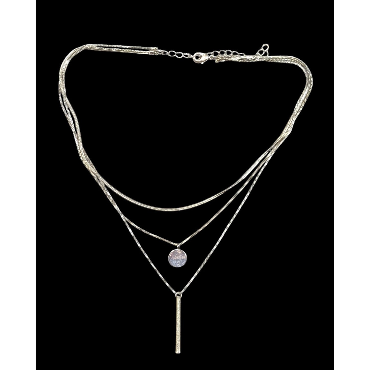 Elegant Minimalist Silver Tone Multilayer Charm Necklace