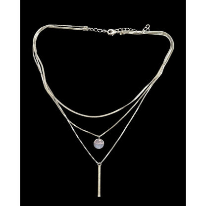 Elegant Minimalist Silver Tone Multilayer Charm Necklace