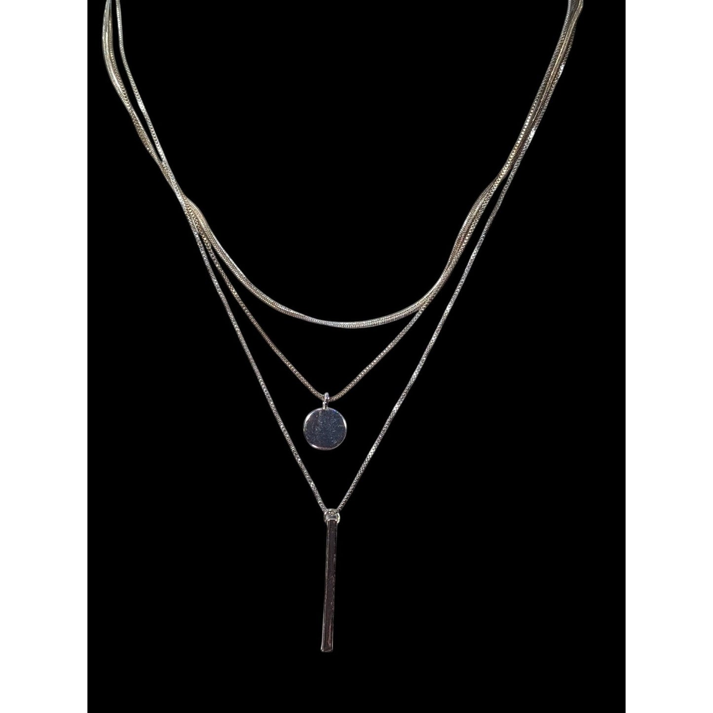 Elegant Minimalist Silver Tone Multilayer Charm Necklace