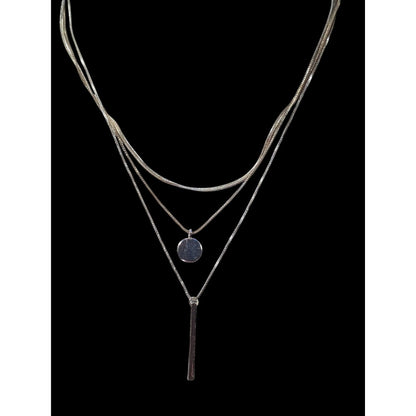 Elegant Minimalist Silver Tone Multilayer Charm Necklace