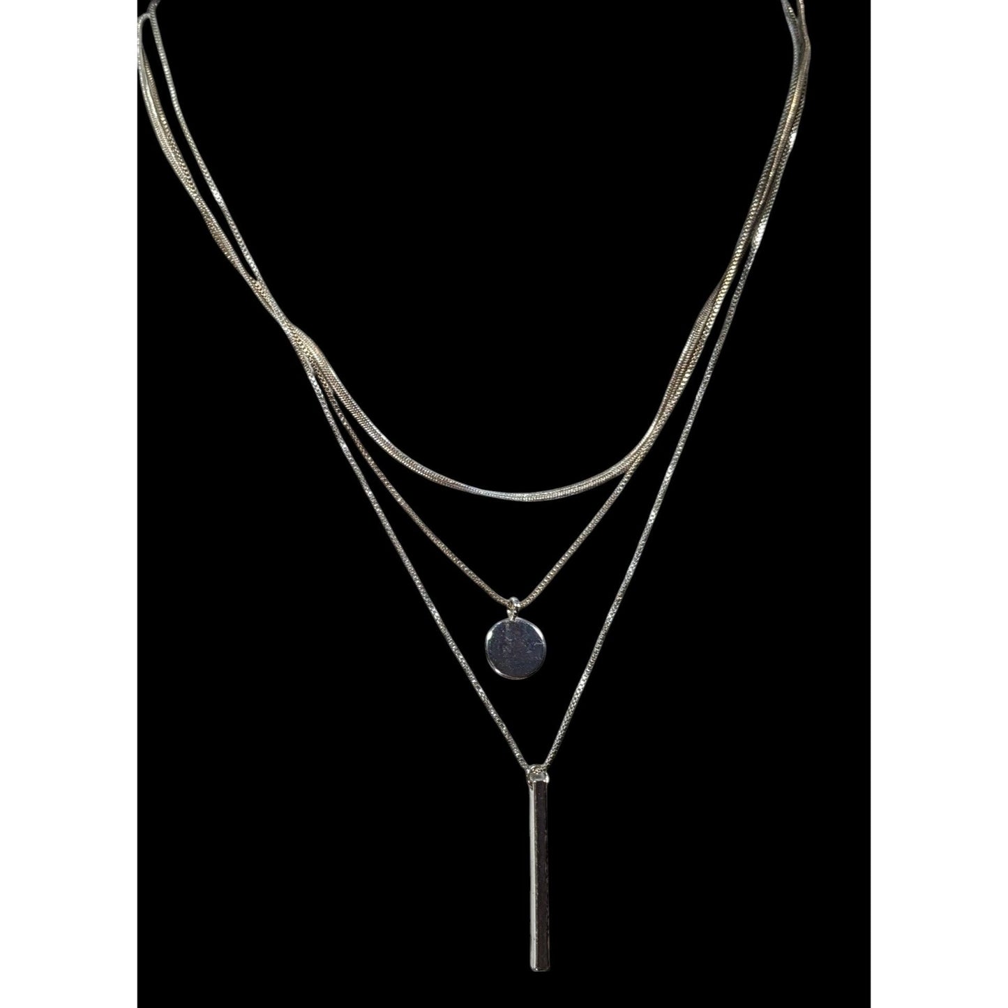 Elegant Minimalist Silver Tone Multilayer Charm Necklace