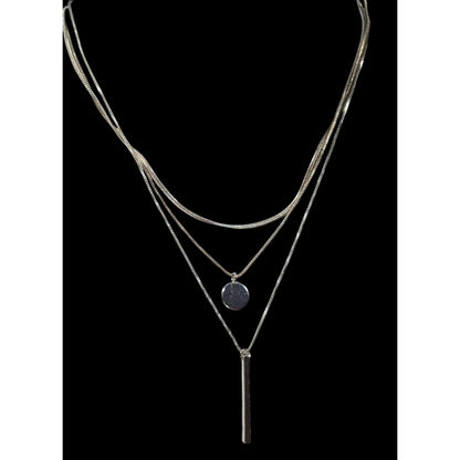 Elegant Minimalist Silver Tone Multilayer Charm Necklace