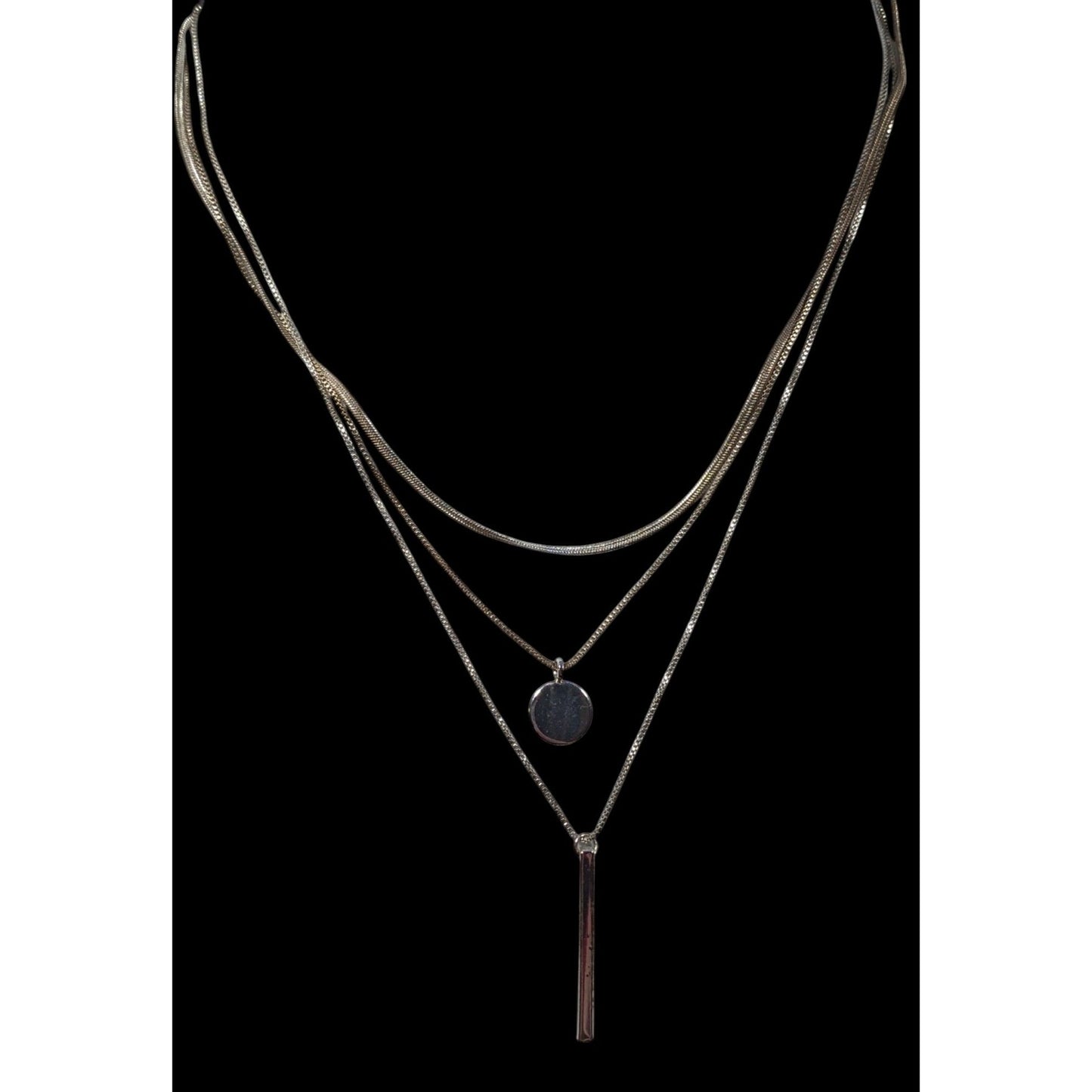 Elegant Minimalist Silver Tone Multilayer Charm Necklace
