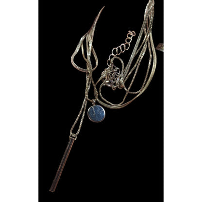 Elegant Minimalist Silver Tone Multilayer Charm Necklace