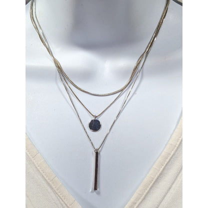 Elegant Minimalist Silver Tone Multilayer Charm Necklace