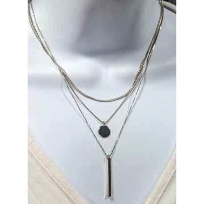 Elegant Minimalist Silver Tone Multilayer Charm Necklace