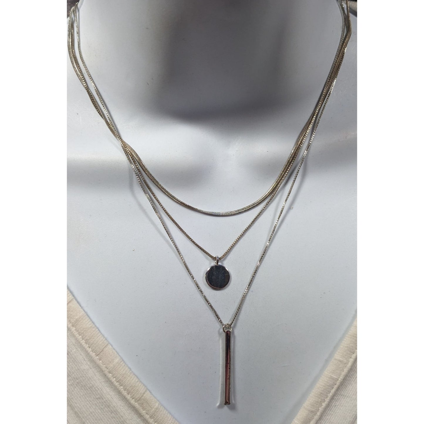 Elegant Minimalist Silver Tone Multilayer Charm Necklace