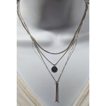 Elegant Minimalist Silver Tone Multilayer Charm Necklace