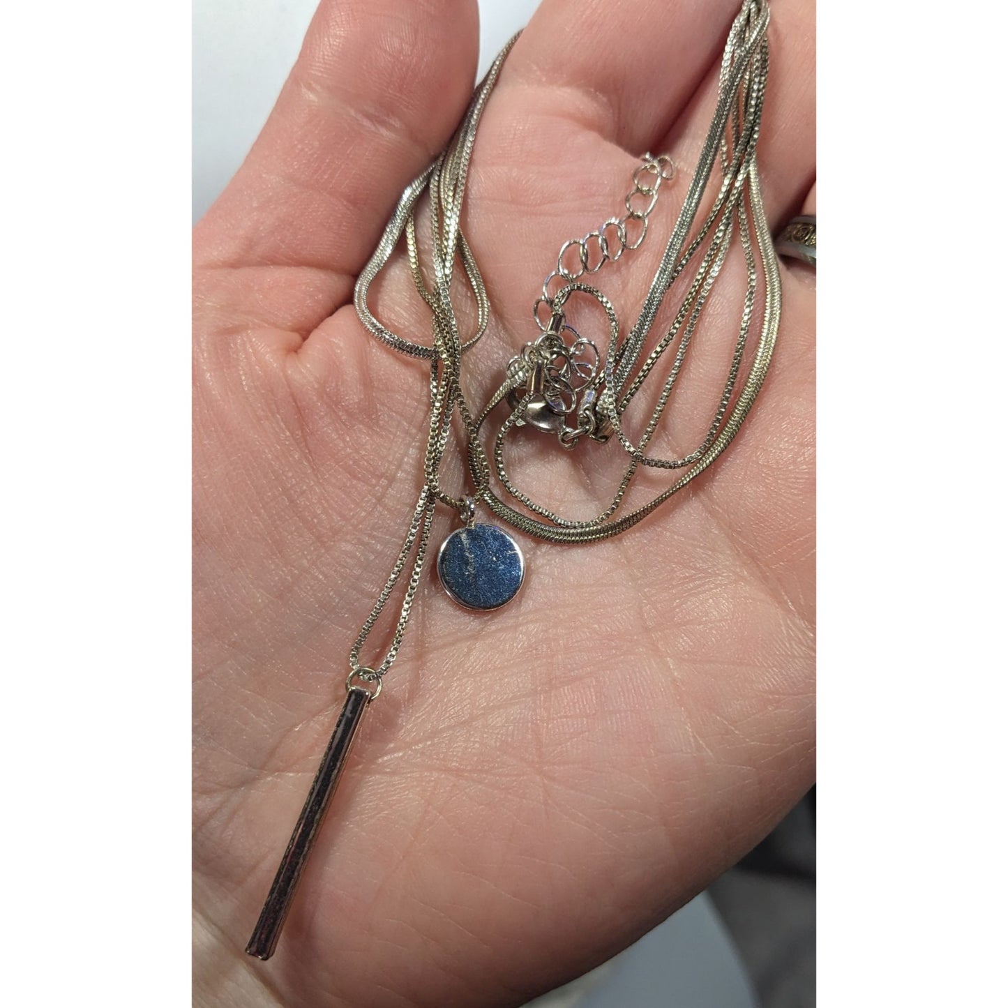 Elegant Minimalist Silver Tone Multilayer Charm Necklace
