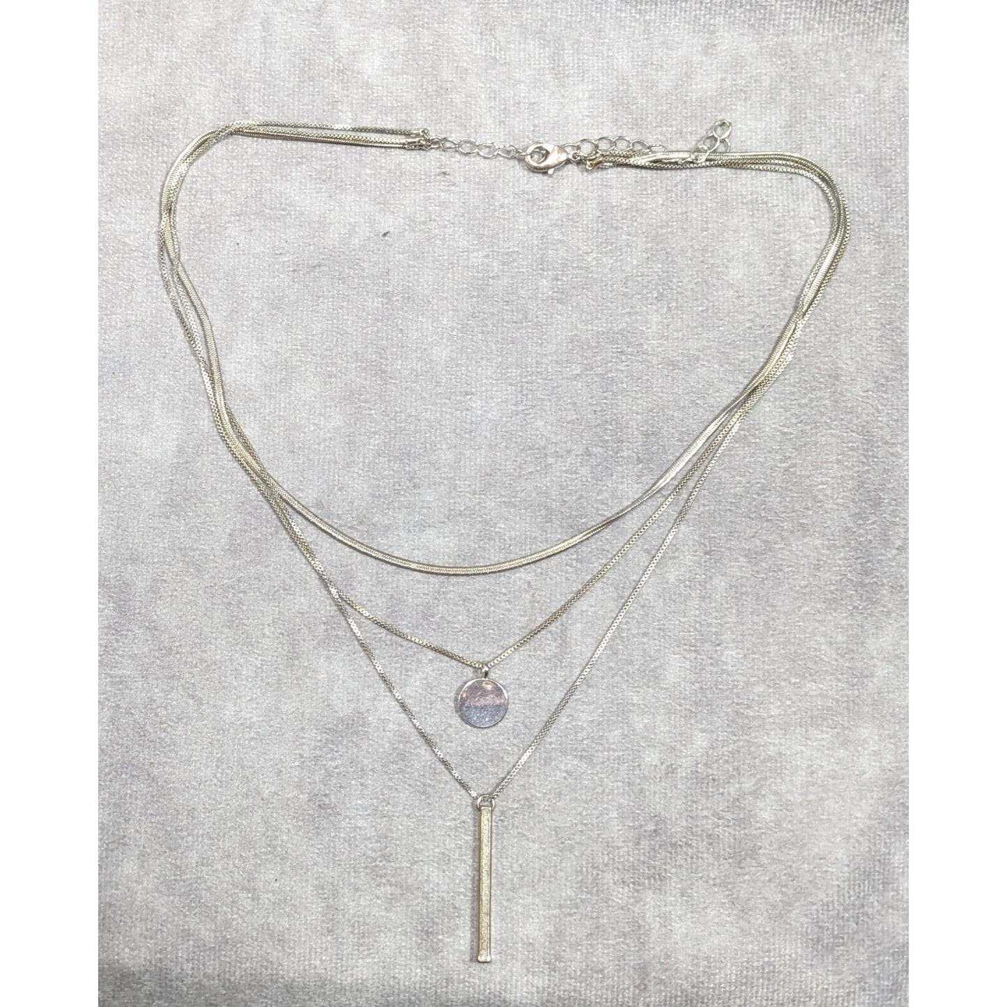 Elegant Minimalist Silver Tone Multilayer Charm Necklace