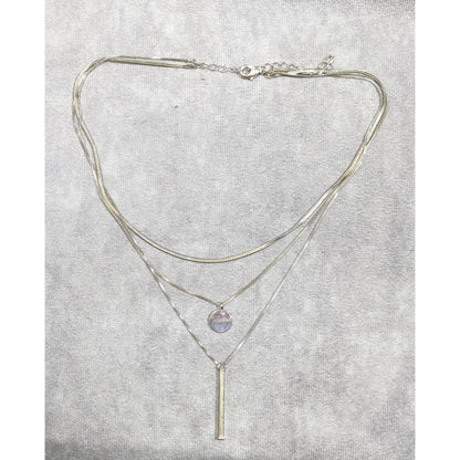 Elegant Minimalist Silver Tone Multilayer Charm Necklace